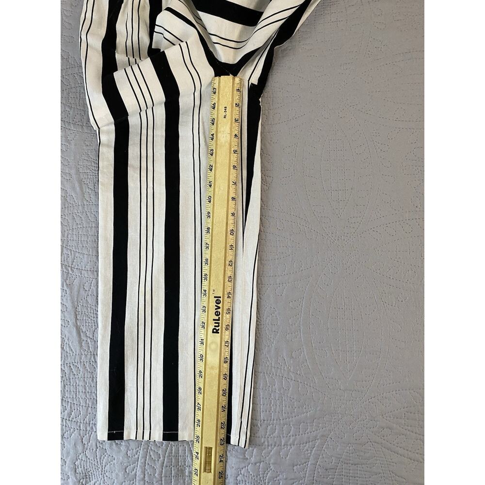 Pink Mink MPC Sz M Black Wht Stripe V Lined Elastic Waist Wide Leg Crp Jumper - Picture 11 of 12